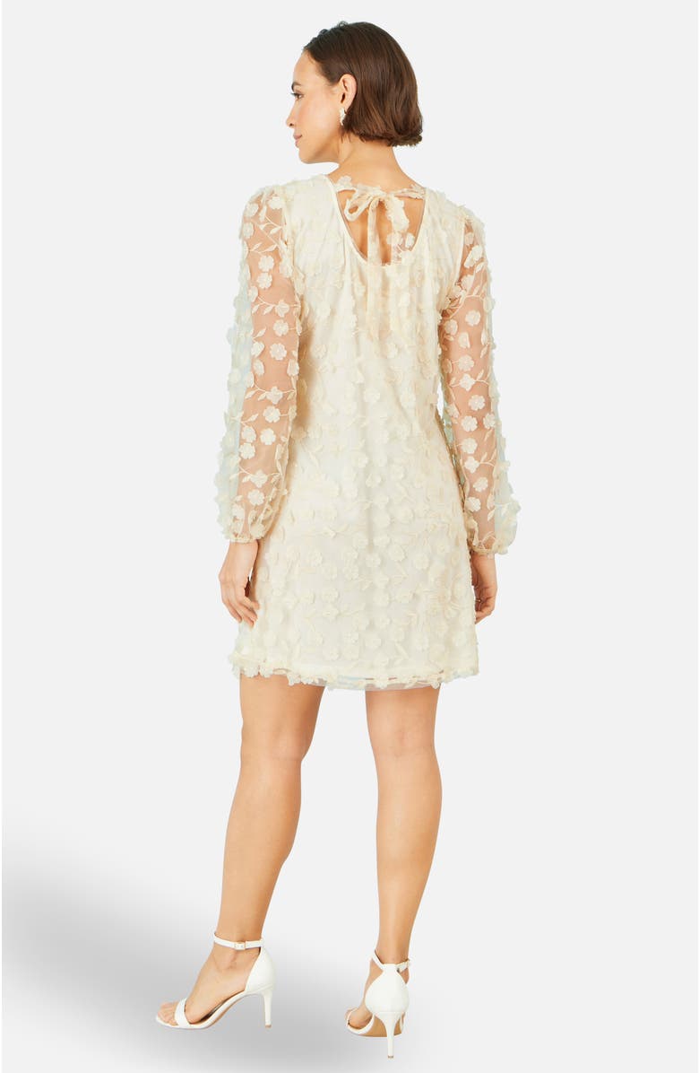 Yumi Long Sleeve Floral Applique Tunic Dress, Alternate, color, Ivory