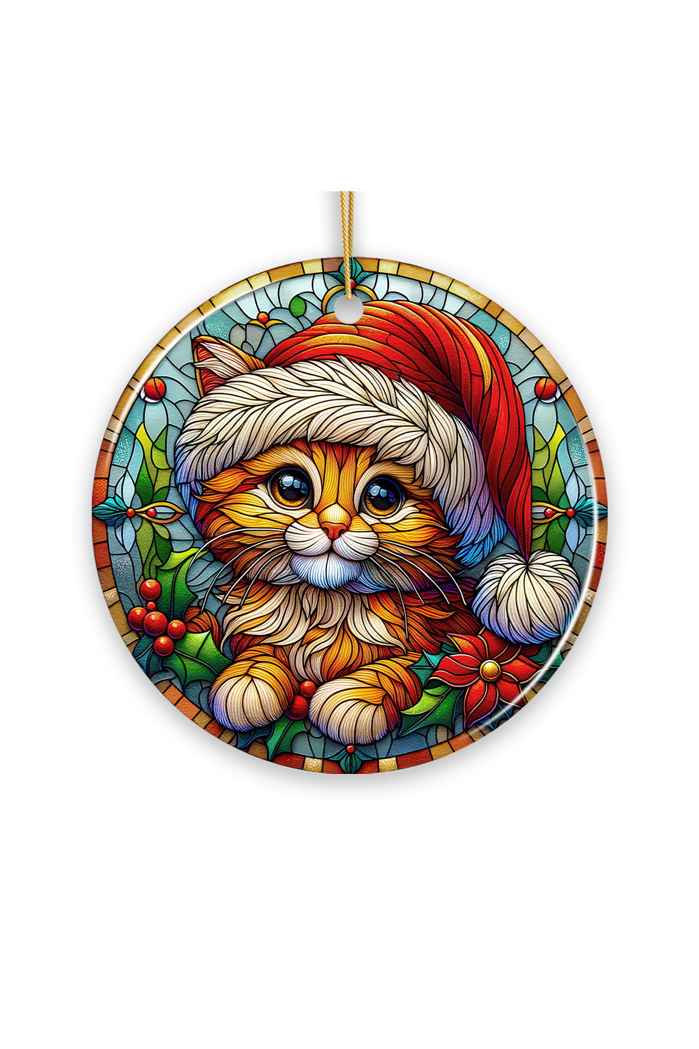 OrnamentallyYou Santa Hat Kitten Stained Glass Style Ceramic Ornament ...