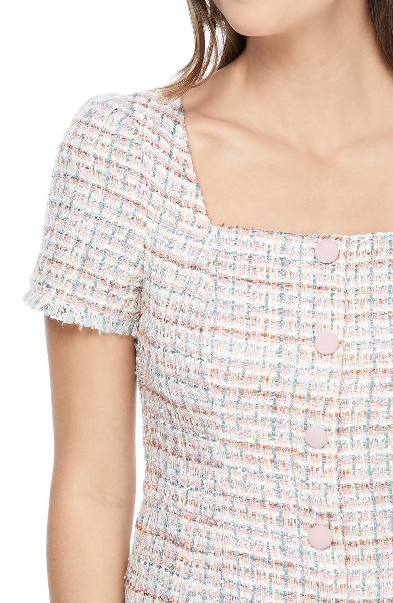 Gal Meets Glam Collection Square Neck Bouclé Minidress, Alternate, color, 