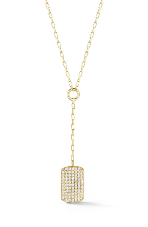 CZ Tag Lariat Chain Necklace