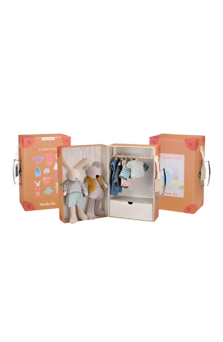 Moulin Roty Suitcase Rabbit & Mouse Wardrobe - Stuffed Toy, Main, color, Orange