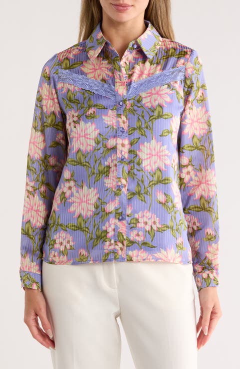 Floral Shadow Stripe Long Sleeve Snap Front Shirt