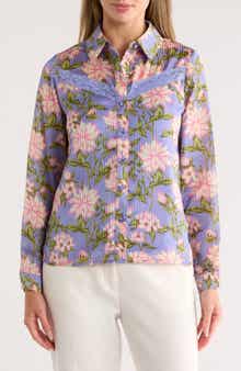Nicole Miller Floral Shadow Stripe Long Sleeve Snap Front Shirt
