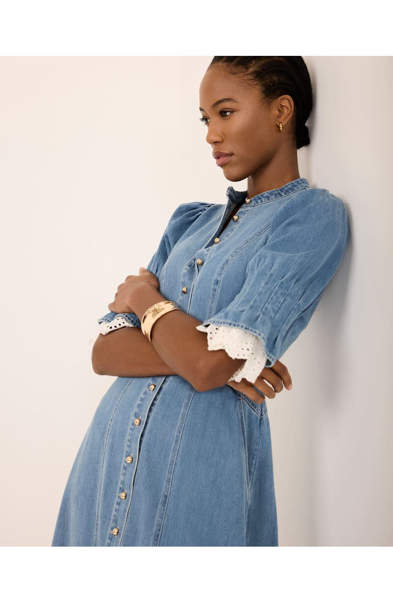 MINT VELVET Denim Crochet Trim Midi Dress, Alternate, color, Blue
