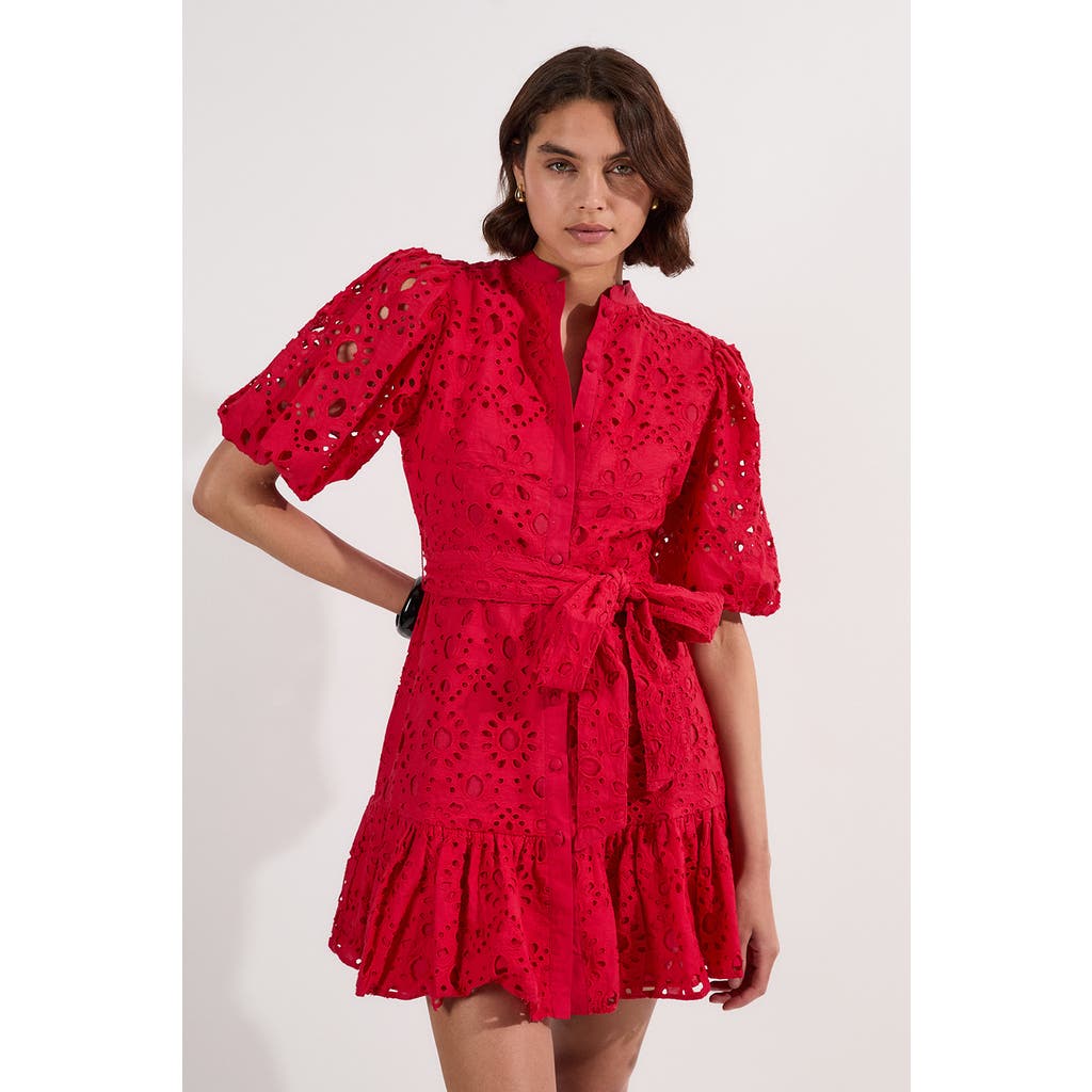 Karen Millen Woven Tie Waist Mini Dress In Red