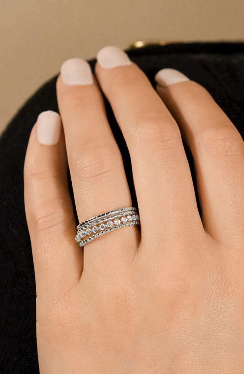 Sterling Forever Cassidy Cubic Zirconia Stack Ring, Alternate, color, Silver