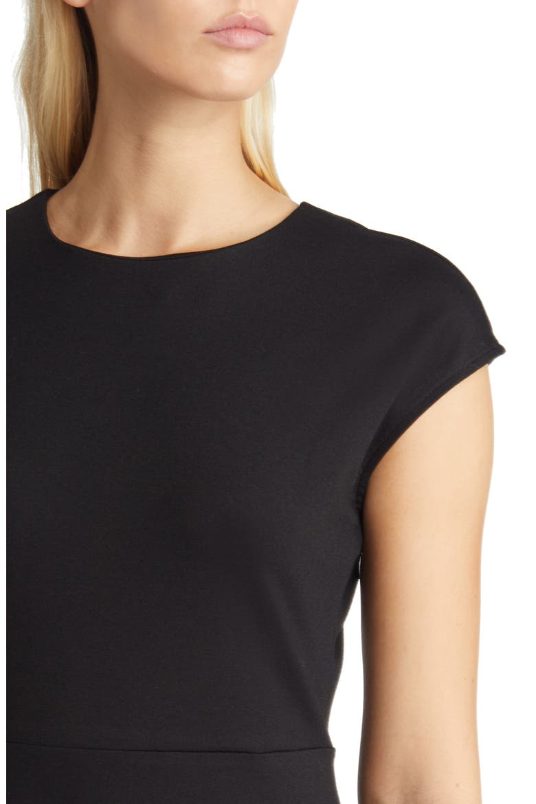 Cap Sleeve Front Slit Knit Dress, Alternate, color, BLACK