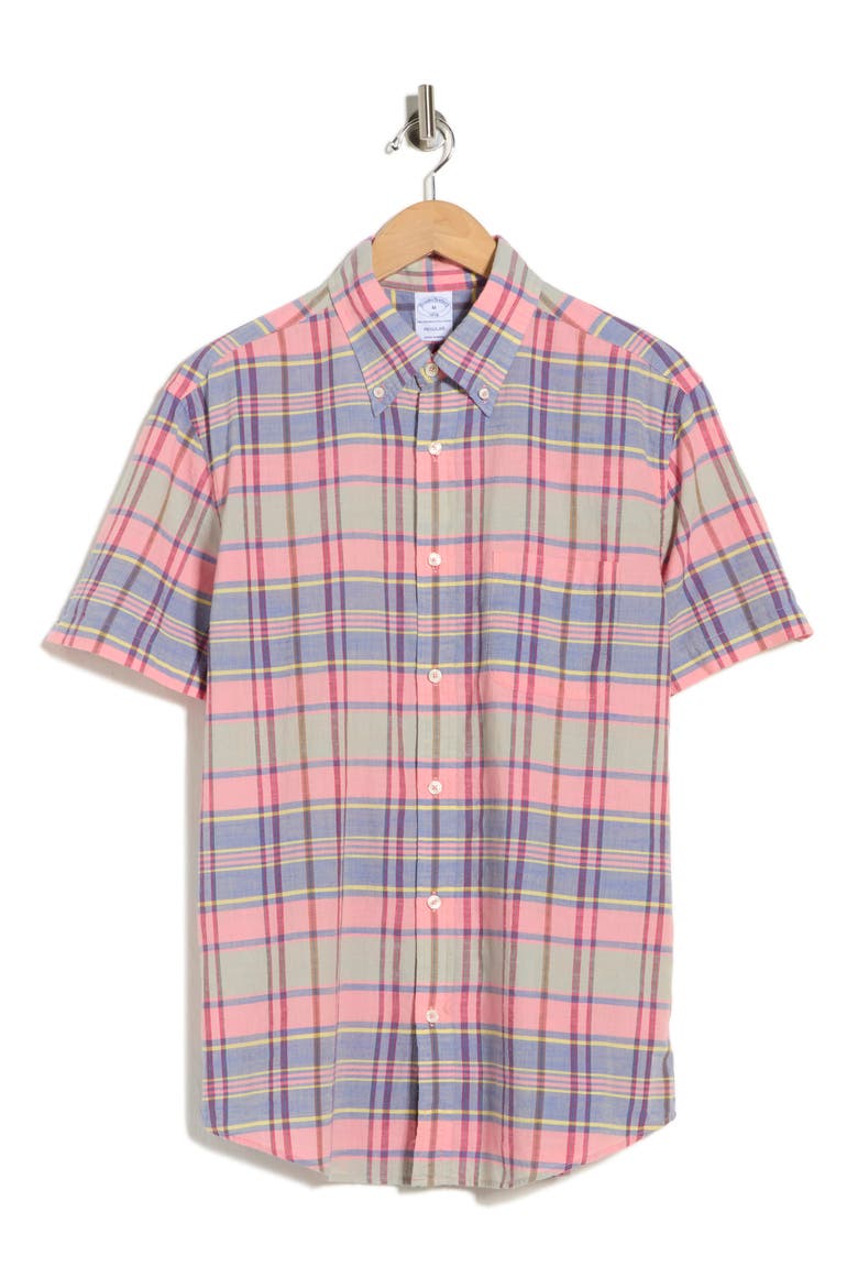 Sport Fit Short Sleeve Cotton Button-Up Shirt, Alternate, color, BAROQUE ROSE PLAID