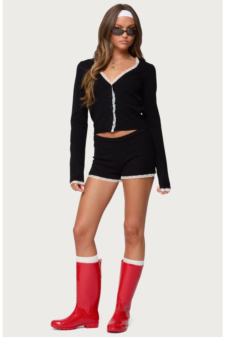 Sansa Lace Trim Knit Micro Shorts, Alternate, color, BLACK