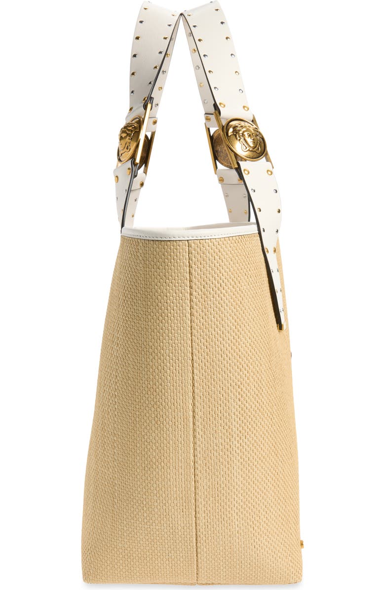 Versace Large Rivière Woven Raffia Tote, Alternate, color, Natural White Rosewood Gold