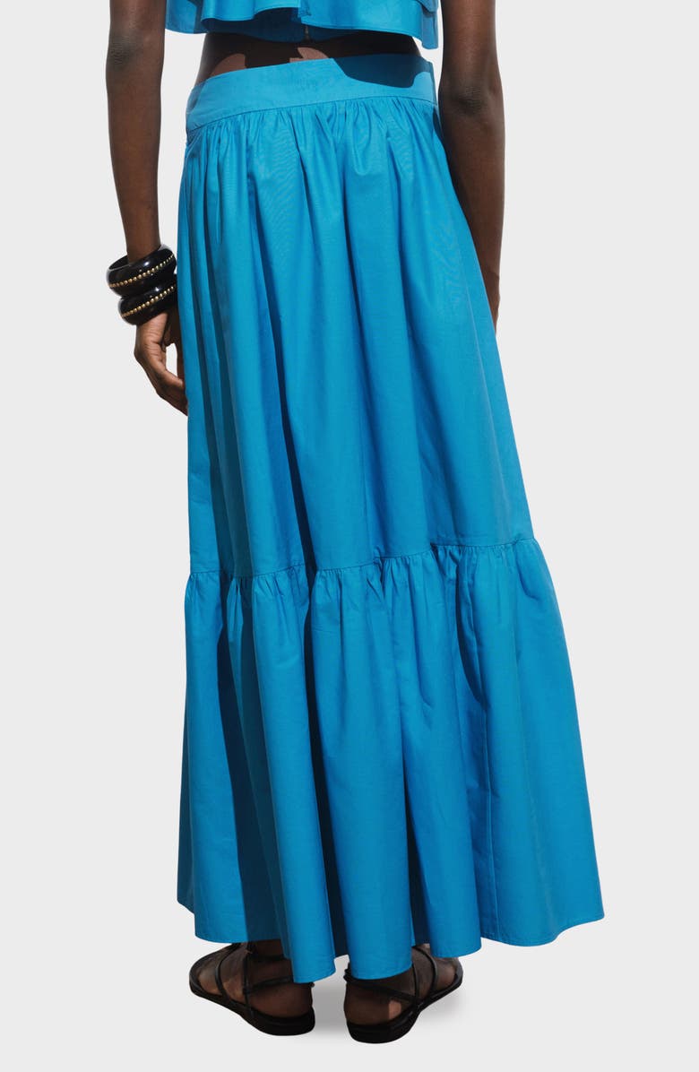 MANGO Tiered Cotton Maxi Skirt, Alternate, color, Blue