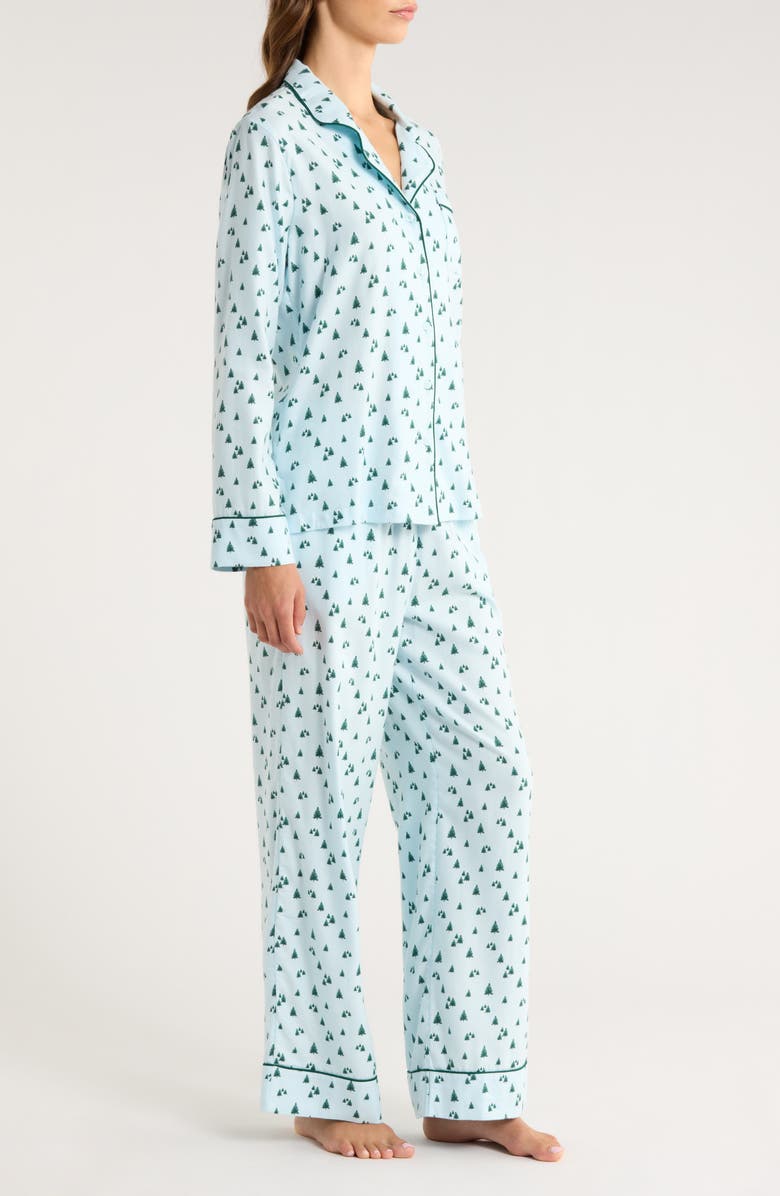 Nordstrom Cozy Cotton Blend Flannel Pajamas, Alternate, color, Blue Festive Tree