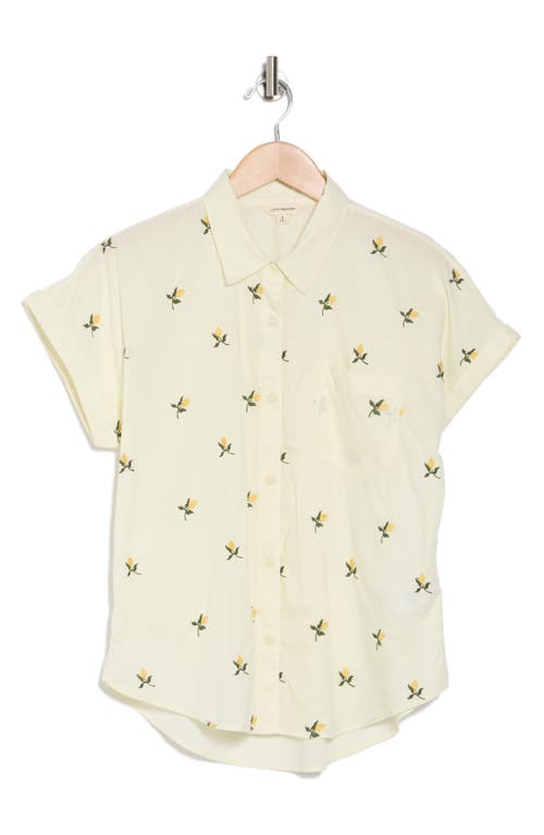 Lucky Brand Embroidered Short Sleeve Cotton Button-up Top