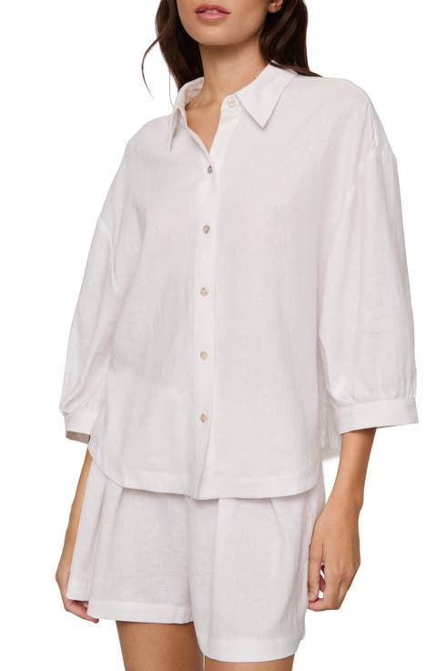 Relaxed Linen Blend Button-Up Sleep Shirt