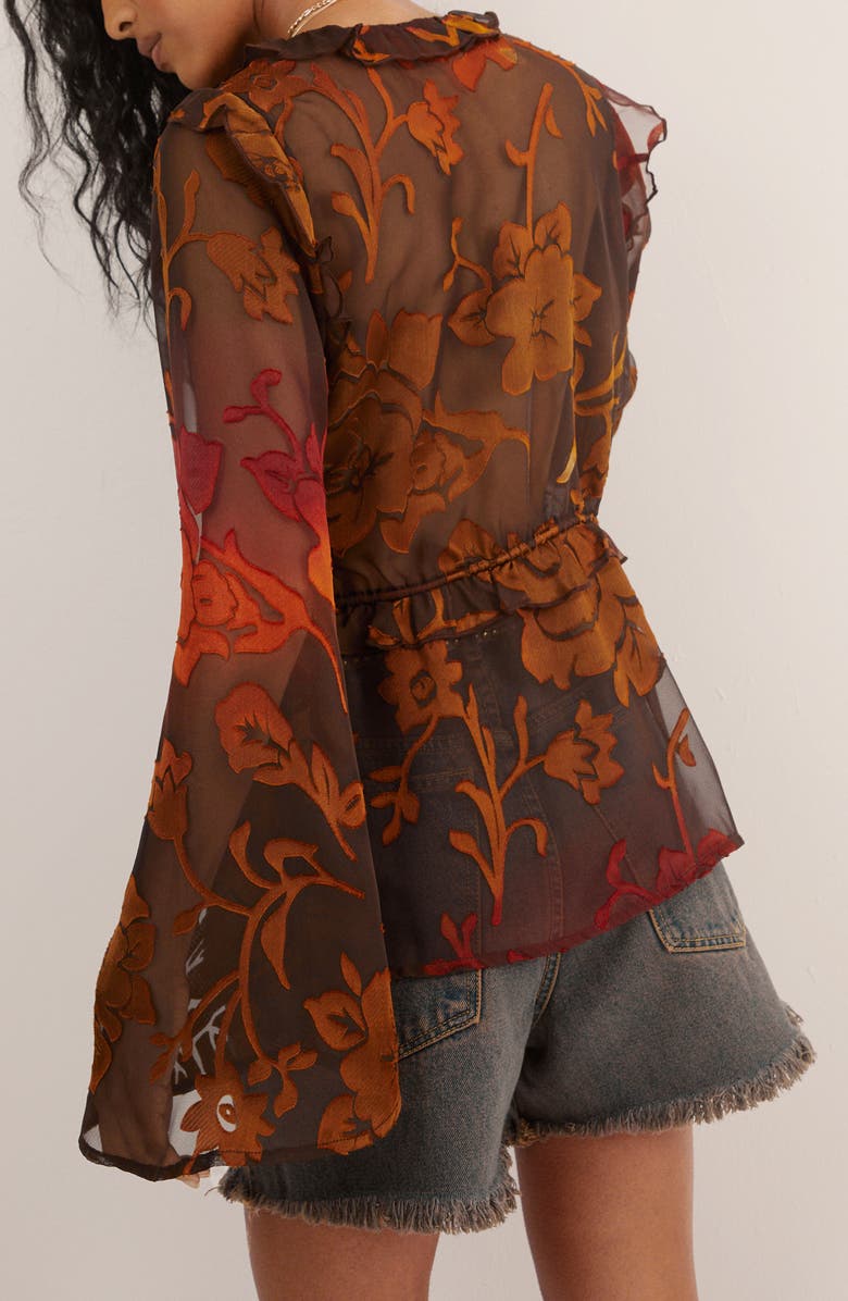 NASTY GAL Ruffle Sheer Burnout Top, Alternate, color, Brown