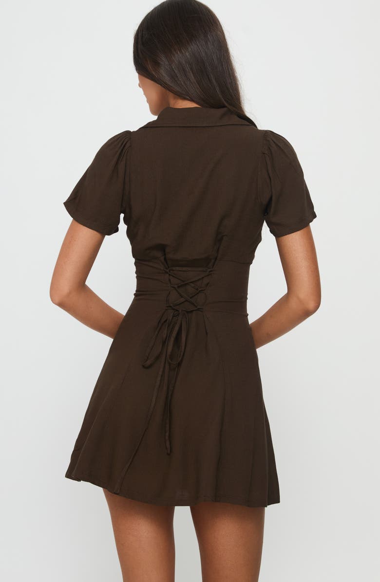 Princess Polly Pique Mini Shirtdress, Alternate, color, Brown