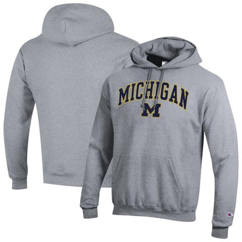 Men's Champion  Heather Gray Michigan Wolverines Arch Over Logo Pullover Hoodie