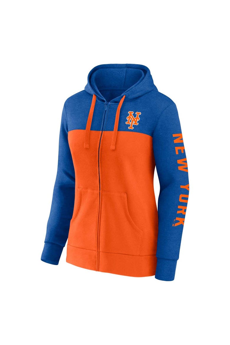 Women's Fanatics Branded Heather Royal/Orange New York Mets City Ties Hoodie Full-Zip Sweatshirt, Alternate, color, Heather Royal