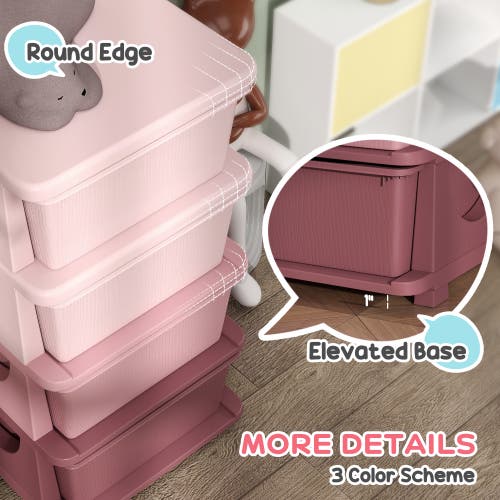 Qaba 4-tier Kids Storage Unit With Drawers In Pink