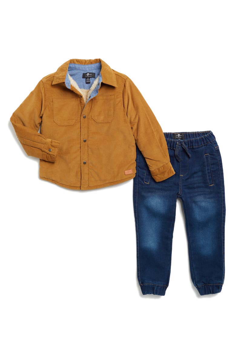 7 For All Mankind Kids' Faux-Fur Lined Corduroy Jacket & Jean Joggers Set, Main, color, 