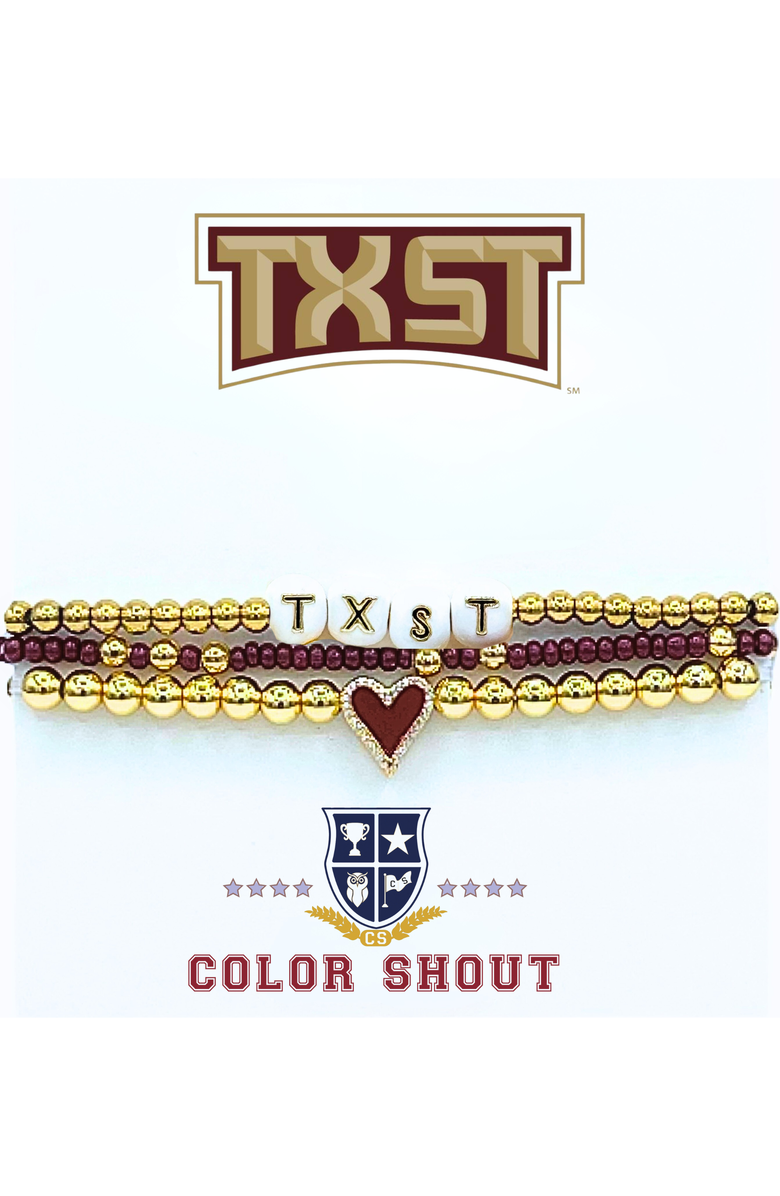 Color Shout Texas State Love My College Bracelet Stack, Main, color, Yellow Gold