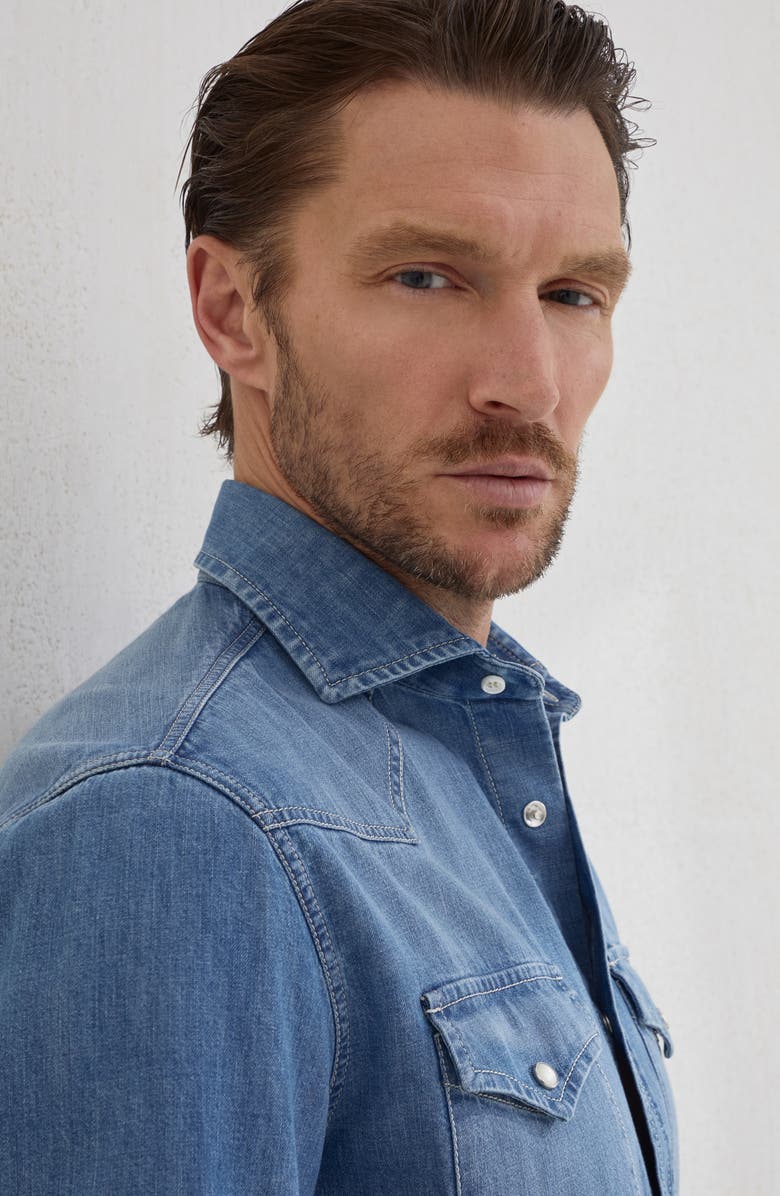 Brunello Cucinelli Lightweight denim shirt, Alternate, color, Medium Denim