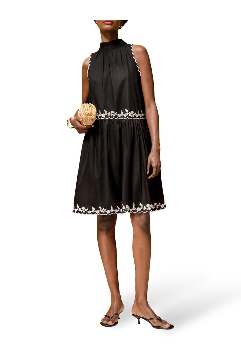 Embroidered Scallop Short Dress, Alternate, color, Black