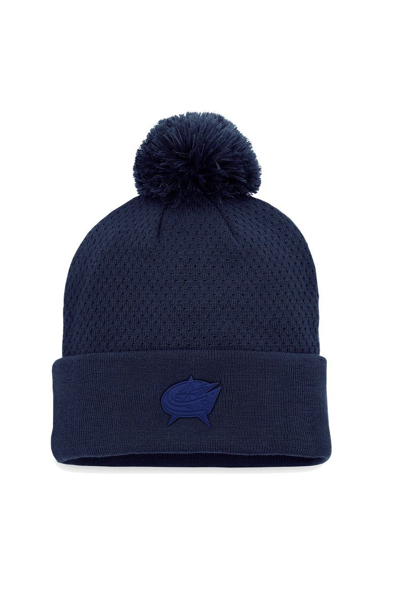 Women's Fanatics Branded Navy Columbus Blue Jackets Authentic Pro Road Cuffed Knit Hat with Pom, Main, color, Navy