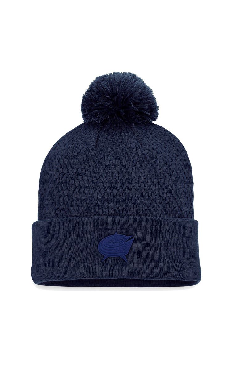 FANATICS Women's Fanatics Branded Navy Columbus Blue Jackets Authentic Pro Road Cuffed Knit Hat with Pom, Main, color, Navy
