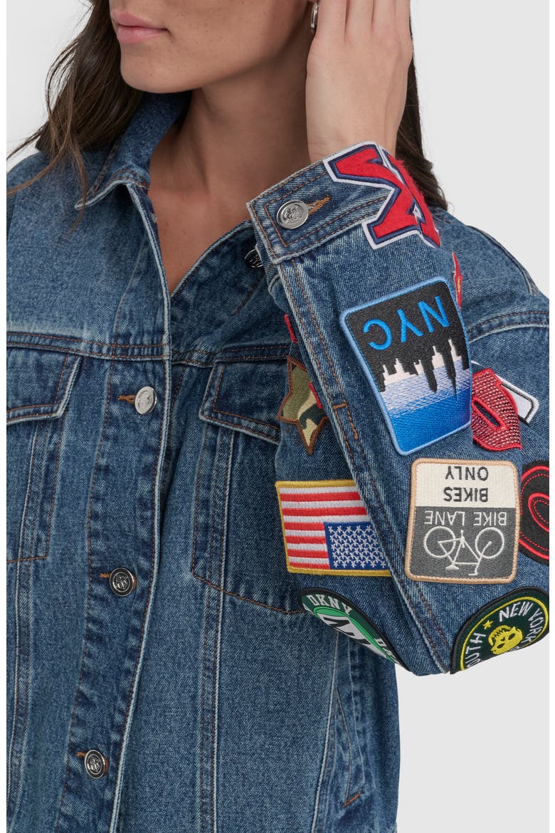 Patch Detail Denim Trucker Jacket, Alternate, color, LUDLOW WASH
