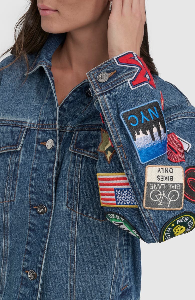DKNY Patch Detail Denim Trucker Jacket, Alternate, color,