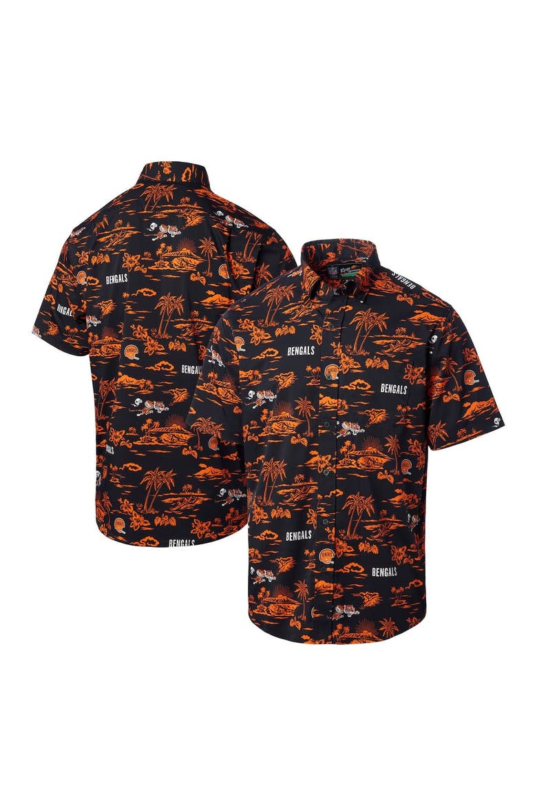 Men's Reyn Spooner Black Cincinnati Bengals Throwback Kekai Print Button-Up Shirt, Main, color, Black