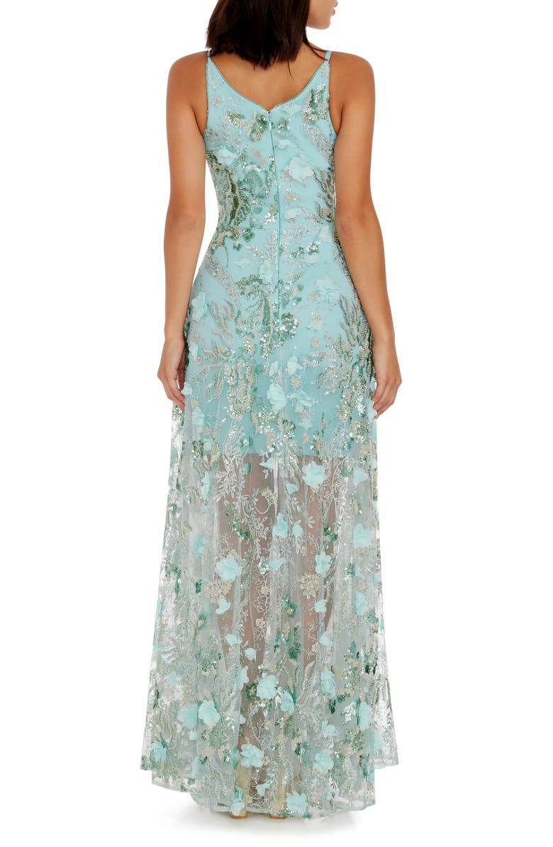 Dress the Population Sidney Beaded Floral Appliqué Gown, Alternate, color, Seafoam Multi