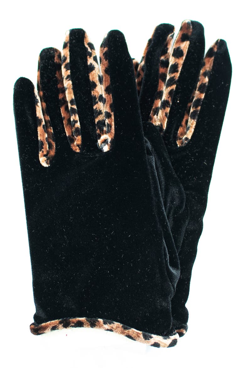 Stretch Velvet Gloves, Main, color, BLACK CHEETAH