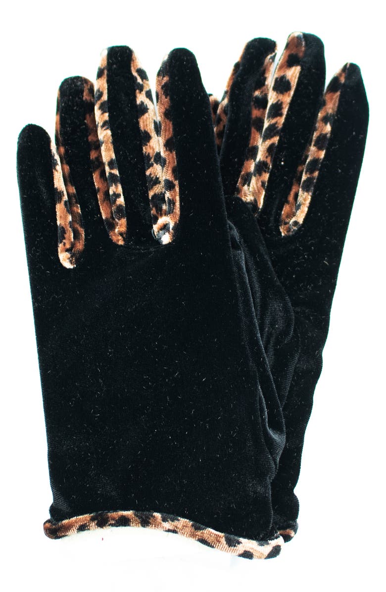 Portolano Stretch Velvet Gloves, Main, color, Black Cheetah