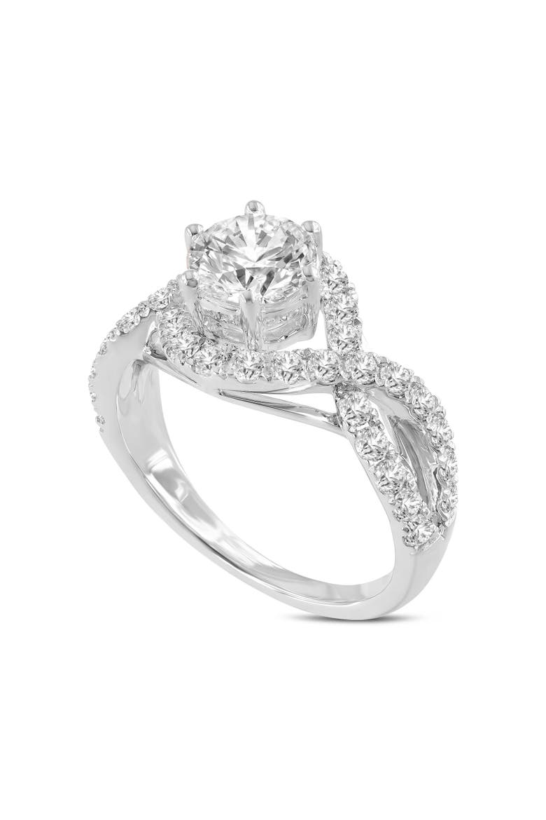 Ondine 14K White Gold Round Cut Lab Grown Diamond Spiral Halo Engagement Ring - 2 Ct, Main, color, 14K White Gold