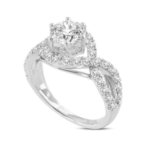 Ondine 14K White Gold Round Cut Lab Grown Diamond Spiral Halo Engagement Ring - 2 Ct