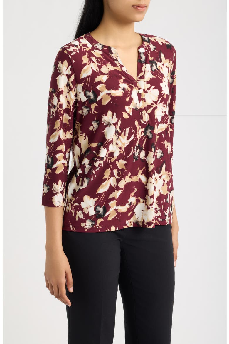 Floral Print Three-Quarter Sleeve Henley, Alternate, color, BAROLO MULTI