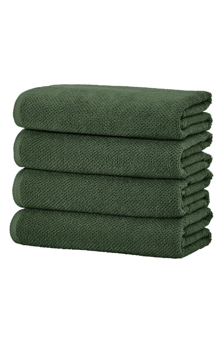Woven & Weft Set of 4 Textured Bath Towels, Main, color, Forest Green