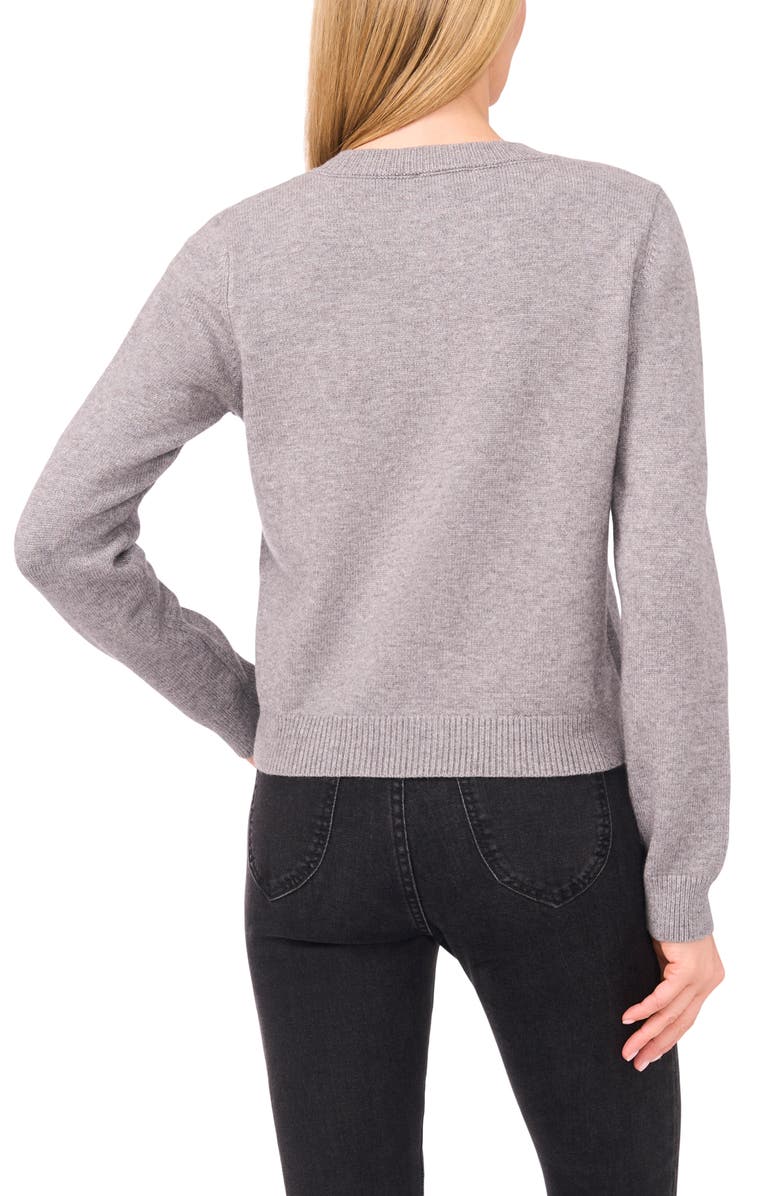 CeCe Bow Detail Crewneck Cardigan, Alternate, color, Light Heather Grey