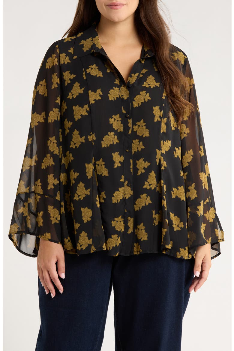 Chiffon Shirt, Main, color, BLACK/ GOLD HEIRLOOM