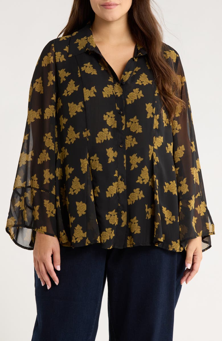 Universal Standard Chiffon Shirt, Main, color, Black/ Gold Heirloom
