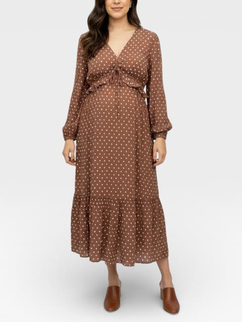 Puff Sleeve Ruffle Midi Maternity Dress