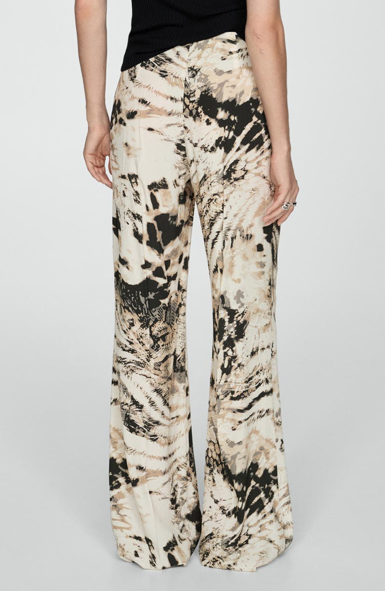 MANGO Fluid Animal Print Pants, Alternate, color, Ecru