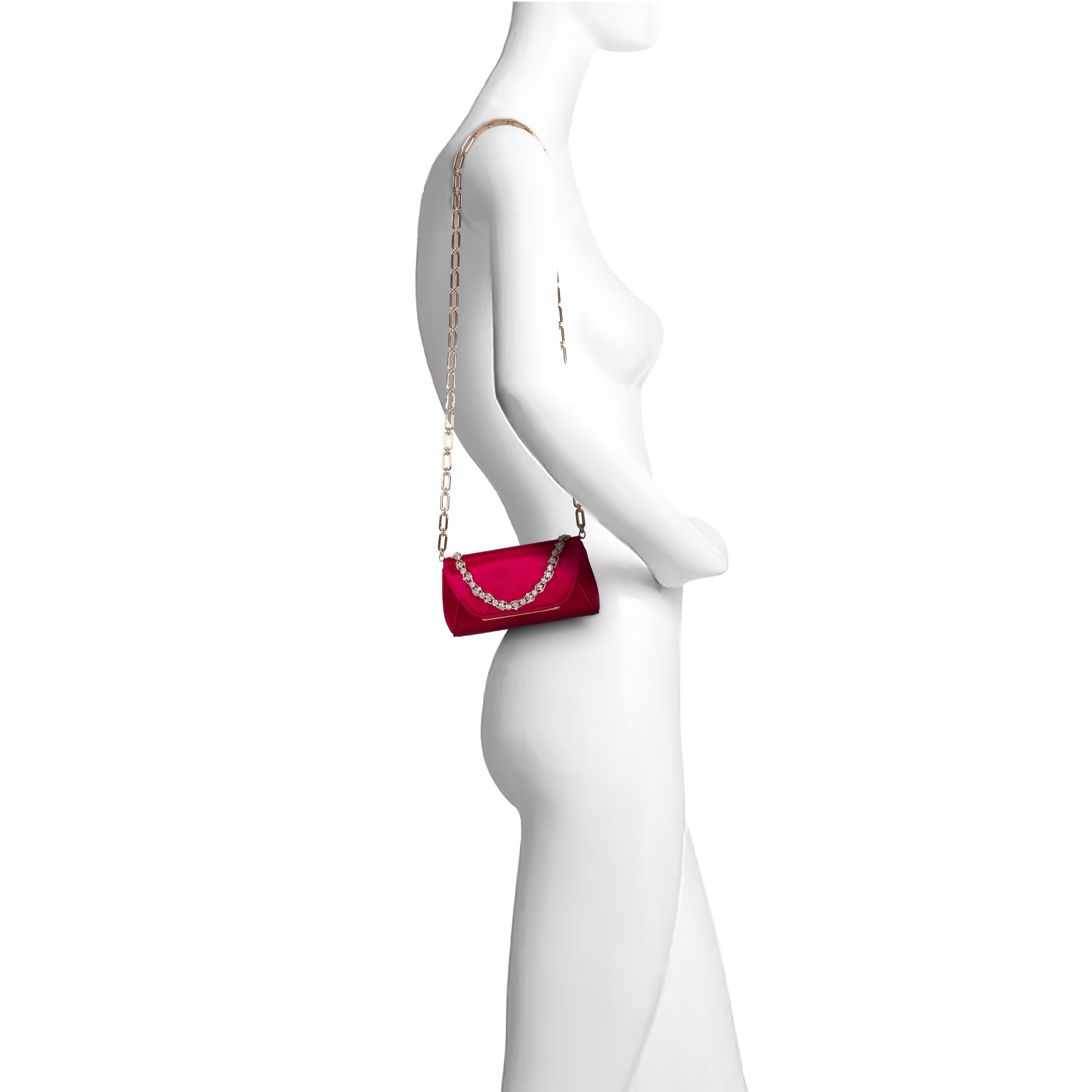 Seraphina Satin Clutch with Crystal Necklace Handslip, Alternate, color, Passion Pink