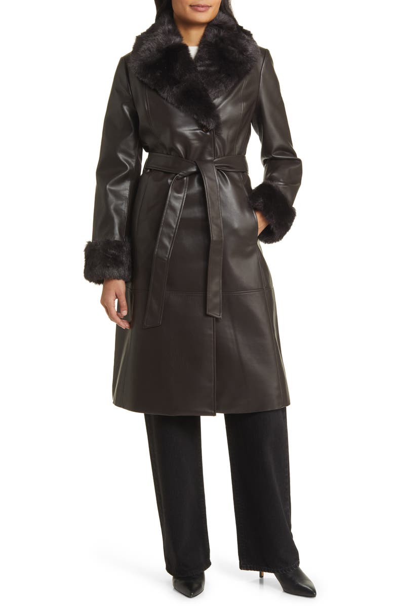 Via Spiga Faux Leather & Faux Fur Coat, Main, color, 