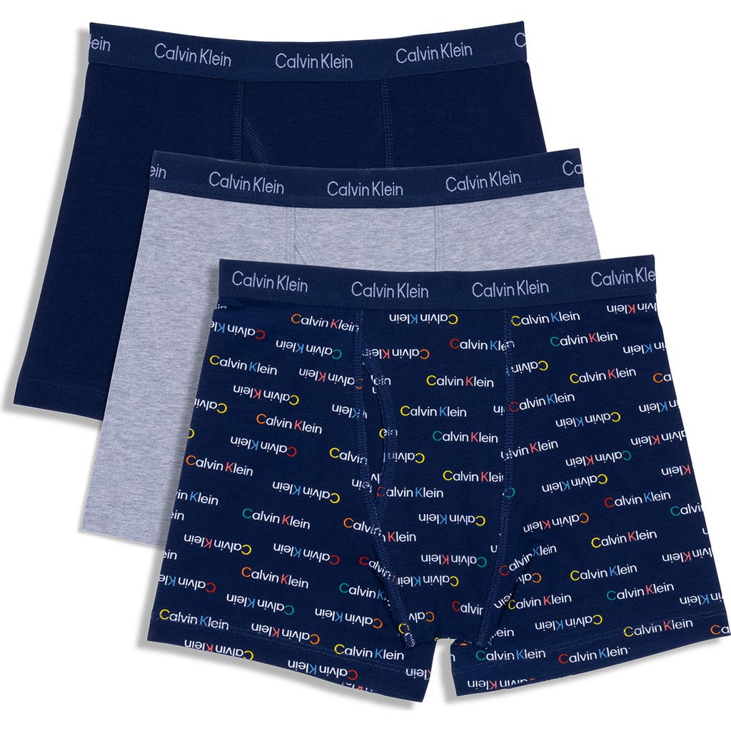 Calvin Klein Kids' Assorted 3-pack Stretch Cotton Boxer Briefs In Blue