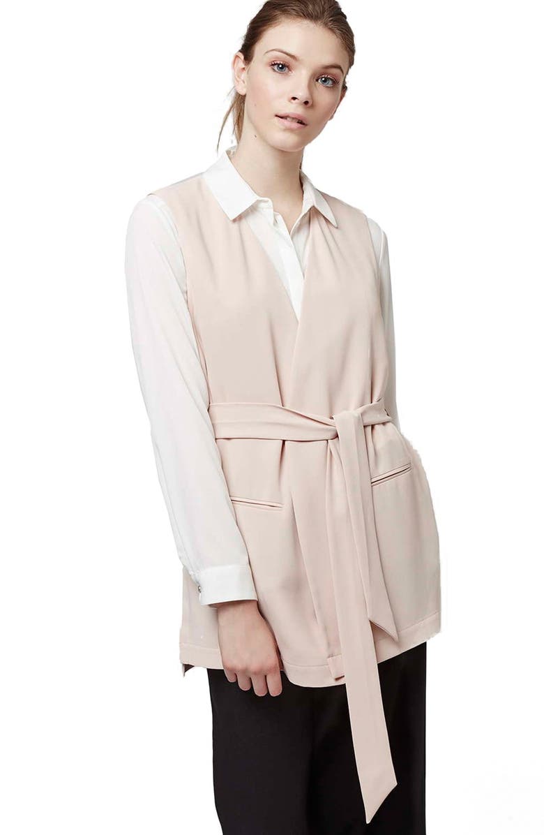Topshop Sleeveless Belted Wrap Jacket, Alternate, color, 