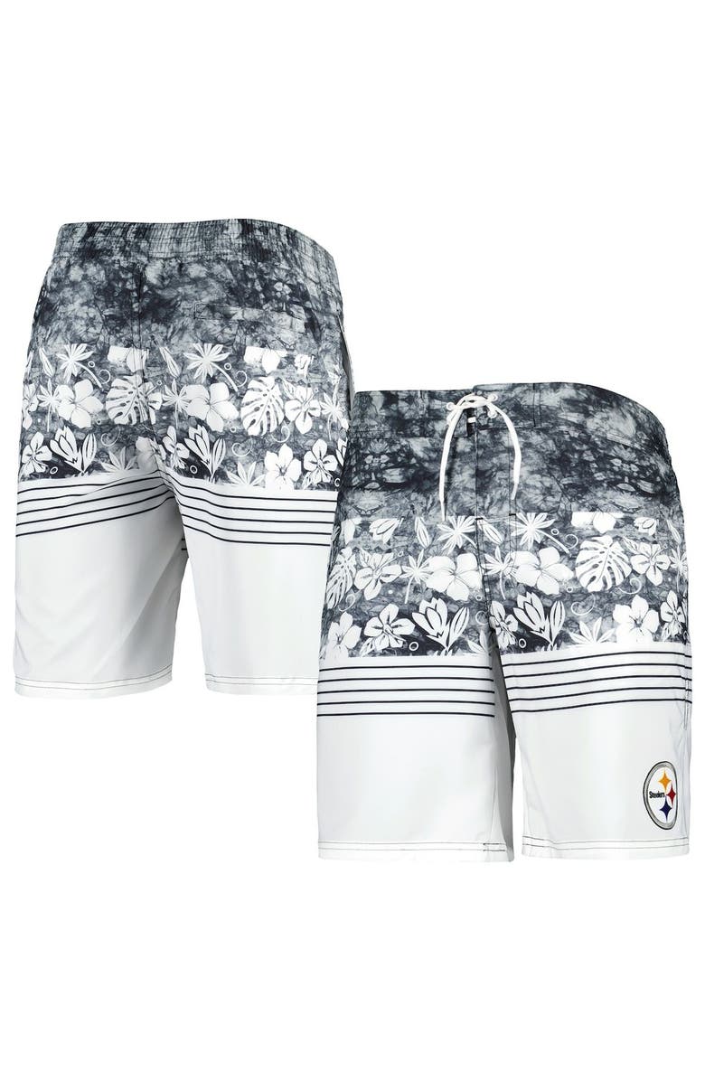 G-III SPORTS BY CARL BANKS Men's G-III Sports by Carl Banks Black/White Pittsburgh Steelers Ocean Tide Swim Trunks, Main, color, 