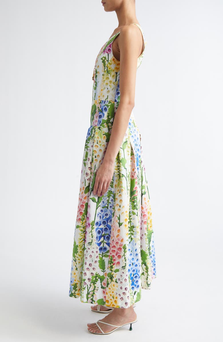 Oscar de la Renta Foxglove Print Sleeveless Stretch Poplin Dress, Alternate, color, White Multi